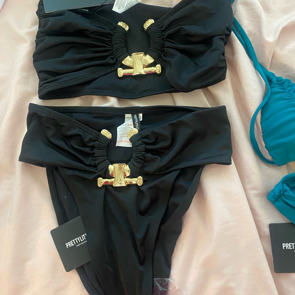 PrettyLittleThing Black Bikini with Gold Details